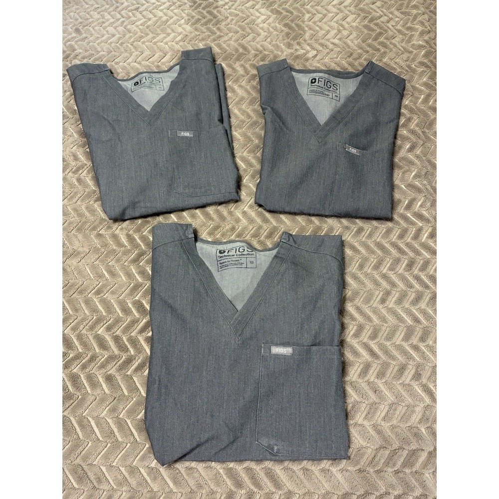 Figs Catrina Gray XS Scrub Tops Lot Of 3 Pockets Nurse Vet Tech Short Sleeve